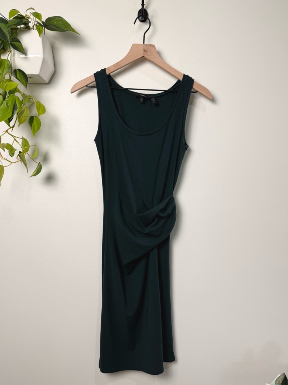 Theory Pine Green Sleeveless Midi Dress Asymmetrical Draped Wrap Front Knit S